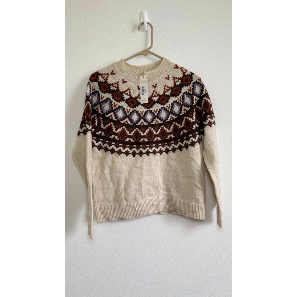 Bass Pro Shops Women’s Fair Isle Sweater Size M Cream Brown Purple NWT